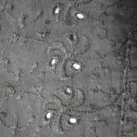 Liquid Brown Eyelet Over Linen Flattering Flat Front Low Rise Shorts Size 4 - Picture 4 of 6